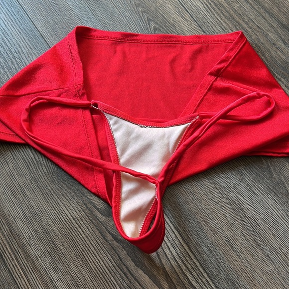 Red skirt thong set stripper stretchy one size dance wear clubwear bikini - Picture 2 of 2